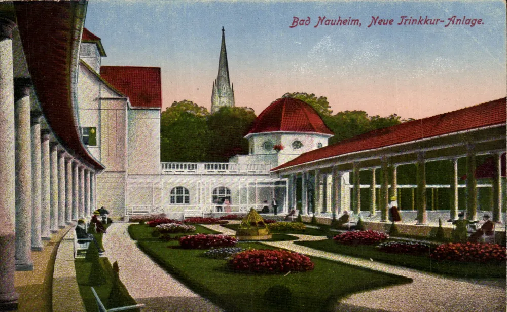 Bad Nauheim, Neue Trinkkur-Anlage — Verlag Gerhard Bilmlein & Co. Frankfurt, Original-Auen, Nachdruck Nr. 15/28 - Vorderseite