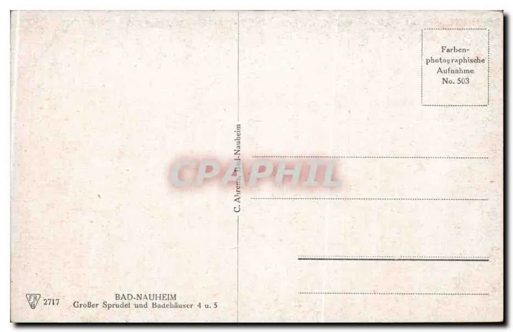 Bad-Nauheim — Grandes fuentes y baños — C. Alvern, n° 503 - Reverso