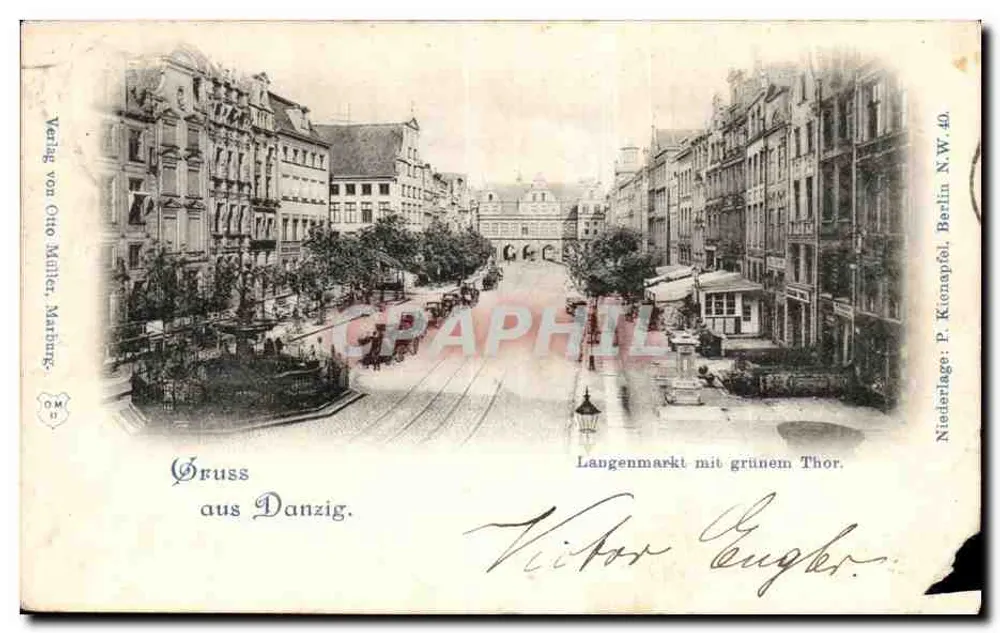 Langenmarkt com o portão verde — Danzig — Editora Otto Müller, Marburg - Frente