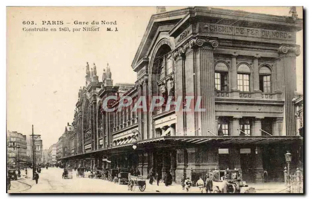 Paris – Estação do Norte — Construída em 1863, por Nitforf — M. J. - Frente