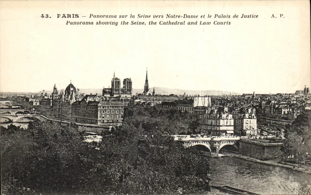 Paris – Panorama über die Seine in Richtung Notre-Dame und Palais de Justice — A.P. n°43 - Vorderseite