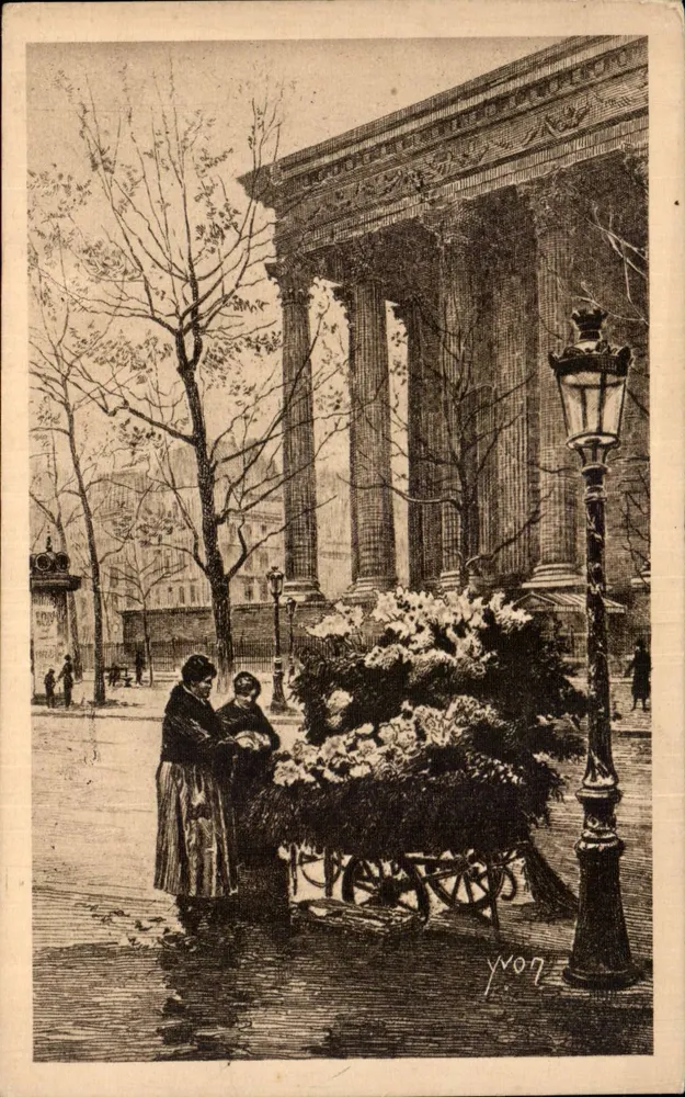 Paris Pittoresque — Blumenhändlerin, Place de la Madeleine — Verlag Établissements YVON, Paris - Vorderseite