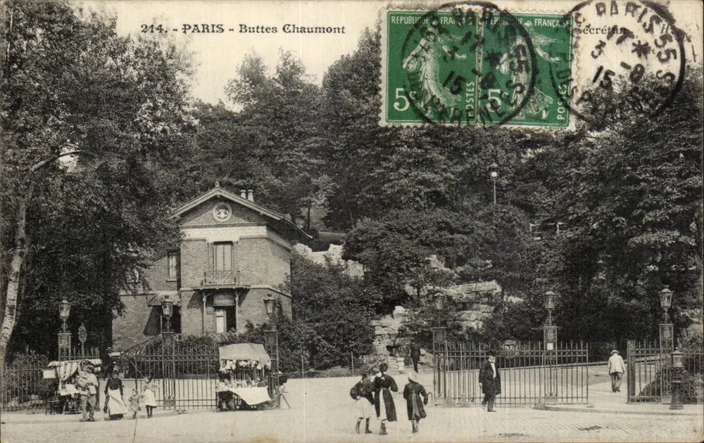 Paris - Buttes Chaumont — vista do parque e da villa — editor anônimo, n° 214 - Frente