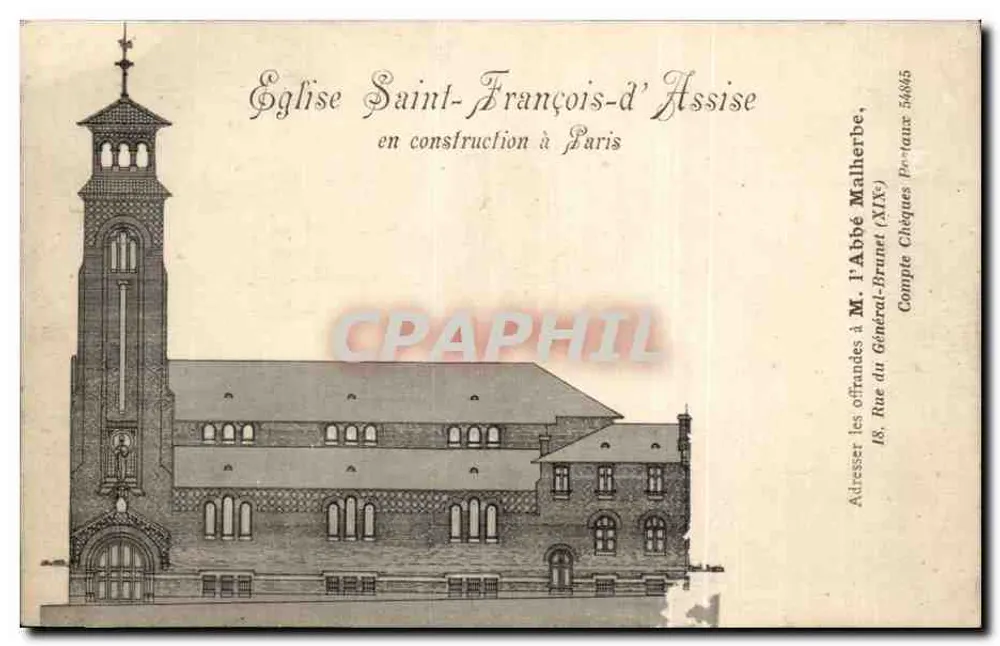 Bau der Kirche Saint-François-d'Assise in Paris — M. l'Abbé Malherbe, Verlag, Nr. 56865 - Vorderseite