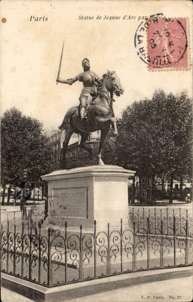 Estátua de Joana d'Arc por Pibbois — Paris — Bilhete postal antigo Paris No. 27 - Frente