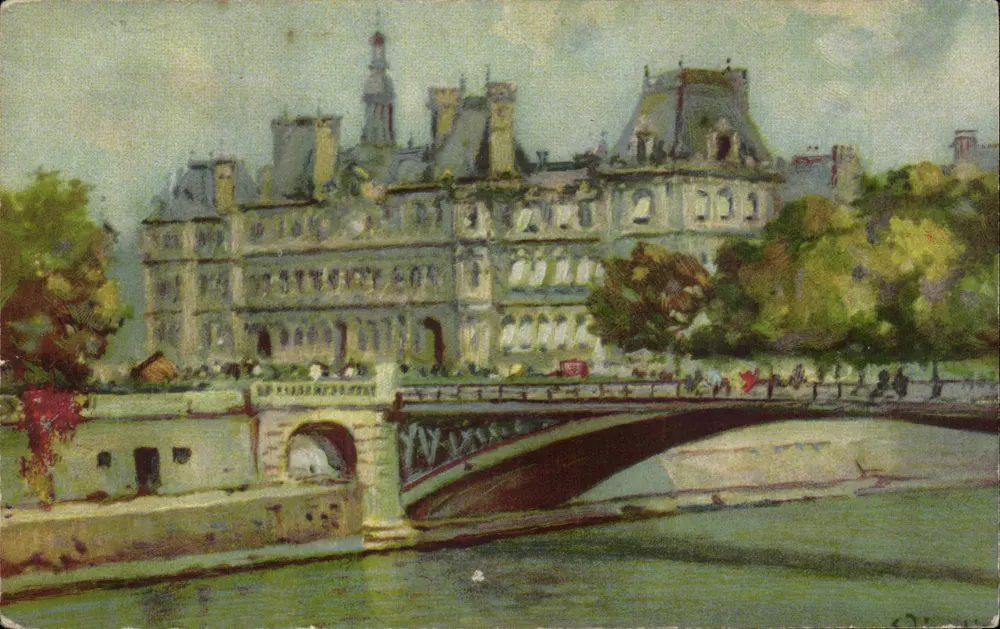 Vista de Paris — Hotel de Ville e ponte sobre a Sena — editor CEB, S. 9/2 - Frente