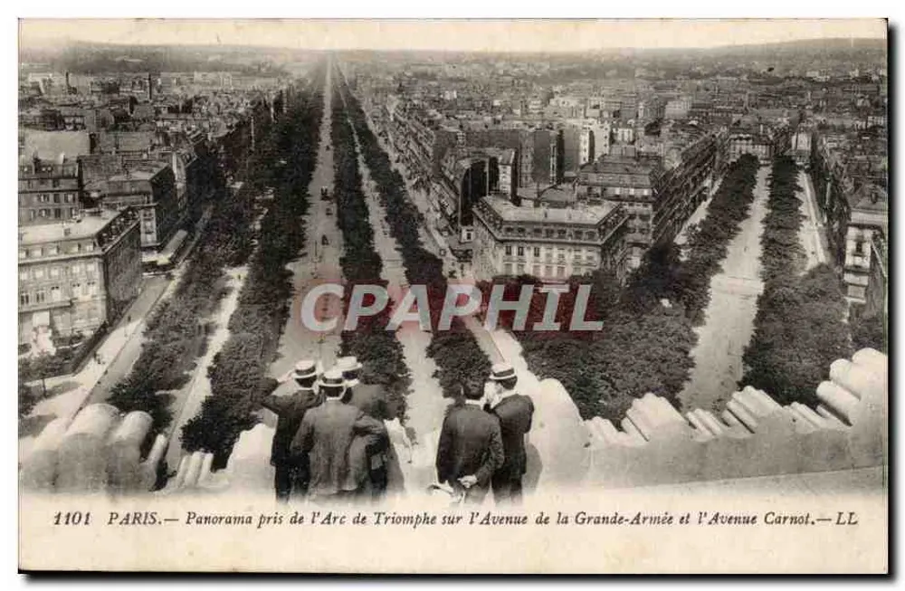 Paris — Panorama tirado do Arco do Triunfo sobre a Avenida da Grande Armée e a Avenida Carnot — LL, n° 1101 - Frente