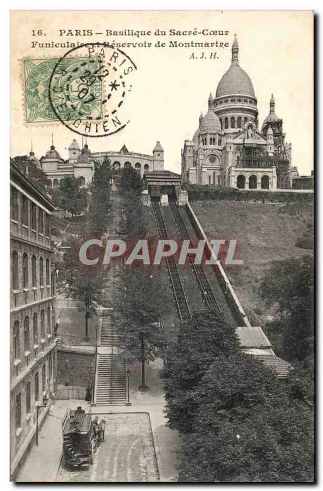 PARIS — Basilika des Heiligen Herzens — Seilbahn und Reservoir von Montmartre — A.J.H. - Vorderseite