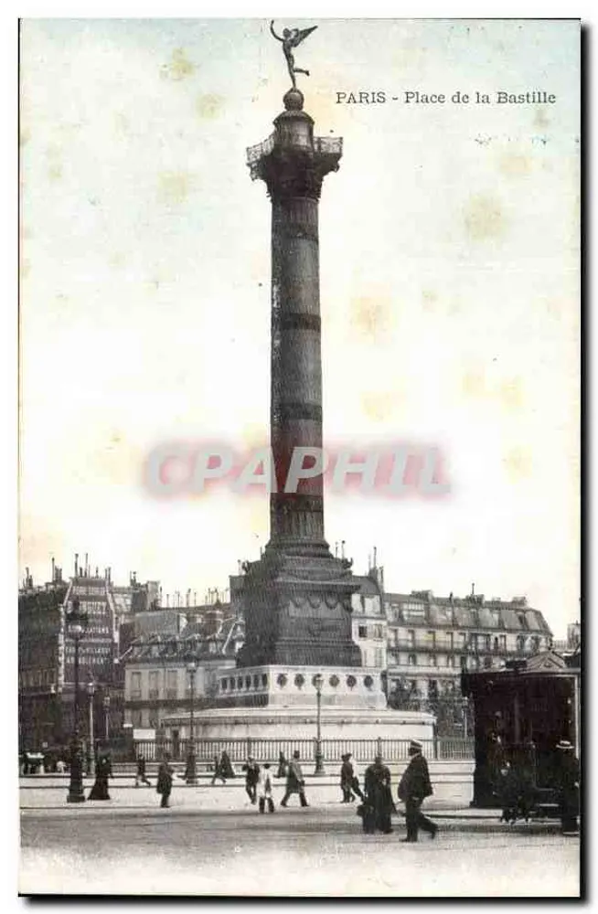 Paris — Praça da Bastilha — coluna da Bastilha com estátua da Liberdade — editor não identificado - Frente