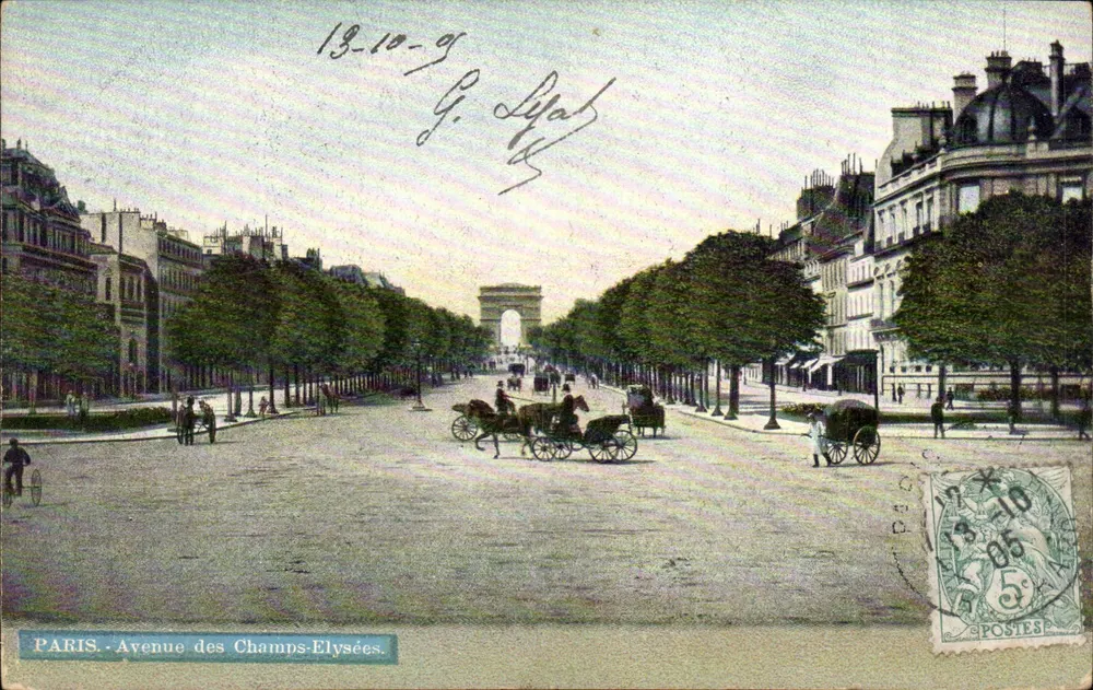Paris - Avenida dos Campos Elísios — vista em direção ao Arco do Triunfo — editor G. Lefebvre, n° 202 - Frente