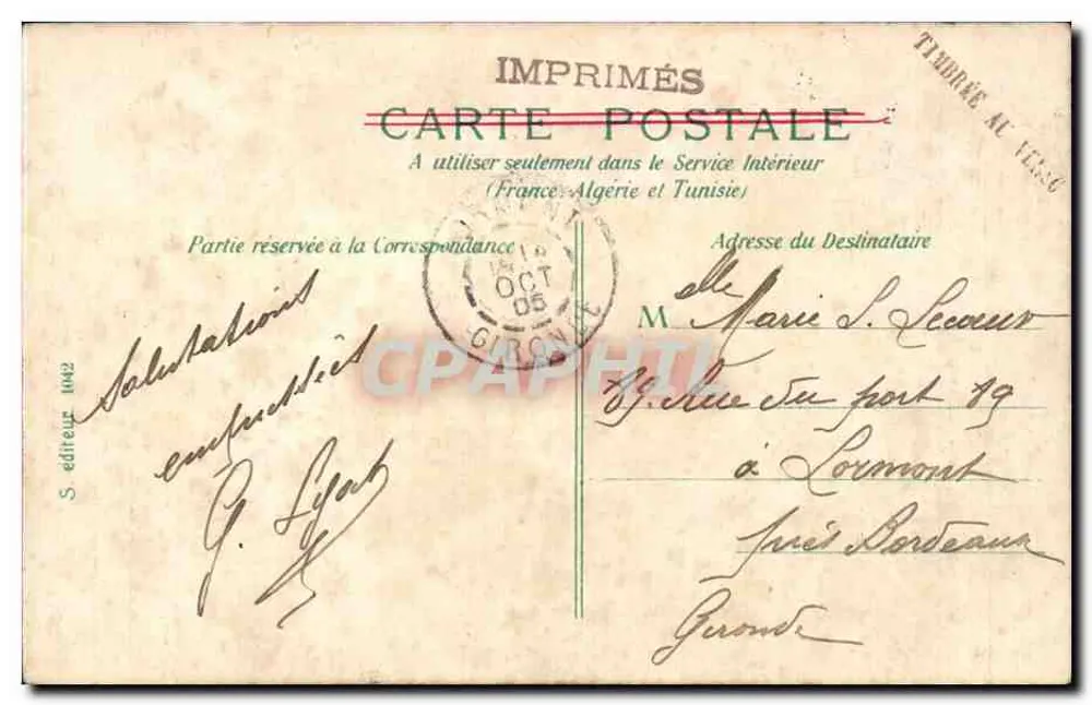 Paris - Avenida dos Campos Elísios — vista em direção ao Arco do Triunfo — editor G. Lefebvre, n° 202 - Verso