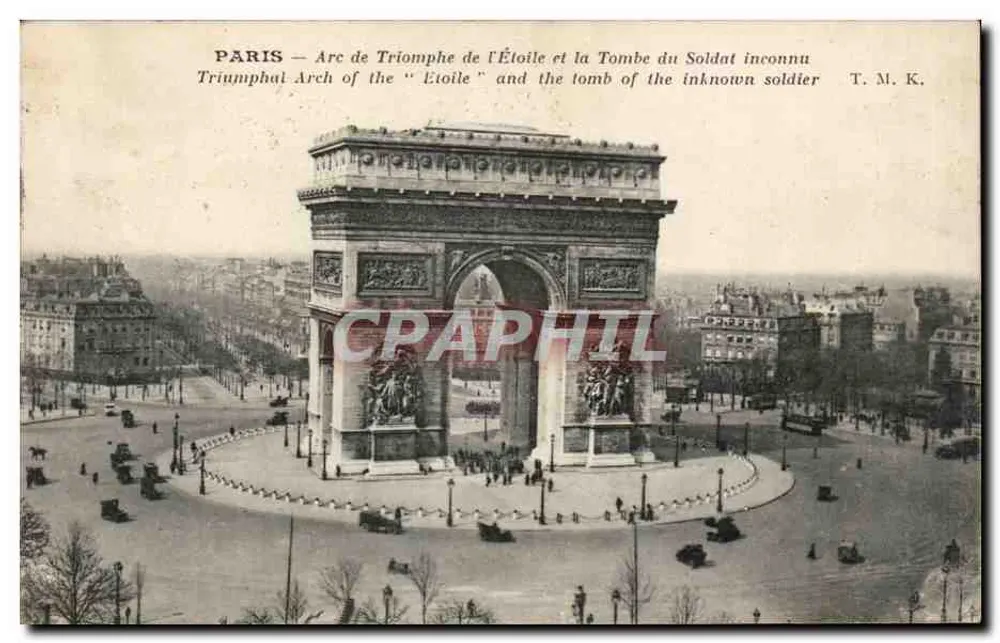 Paris — Arco da Vitória da Estrela e a Tumba do Soldado Desconhecido — T. M. K. - Frente