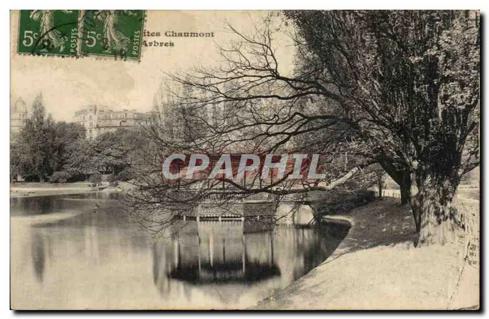 Most nad jeziorem w Chaumont-sur-Loire — Drzewa — wydawca nieznany - Awers