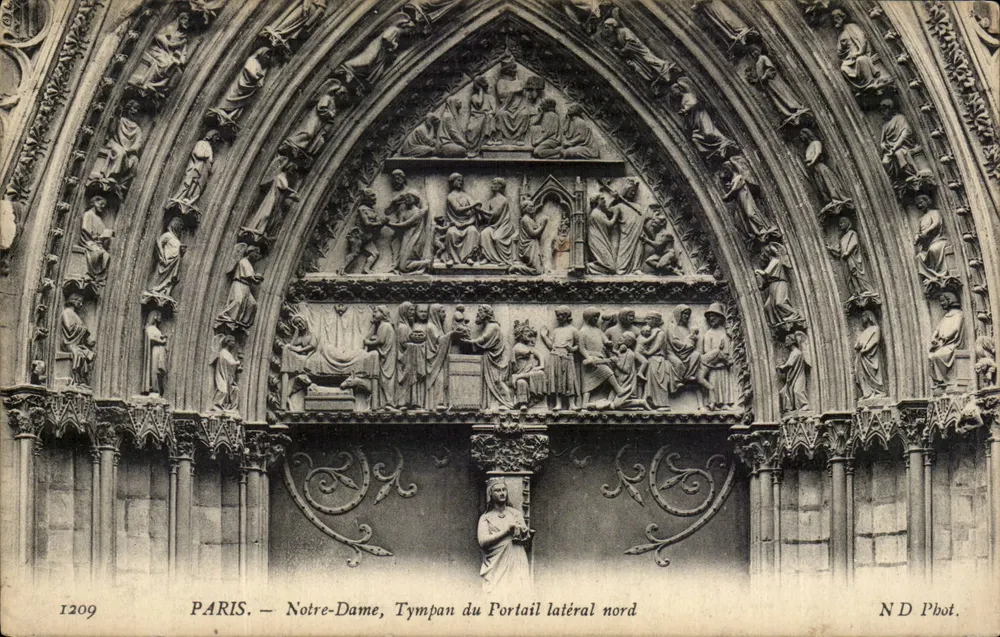 Paris — Catedral de Notre-Dame, Tympan do Portal Lateral Norte — ND Fot. - Frente