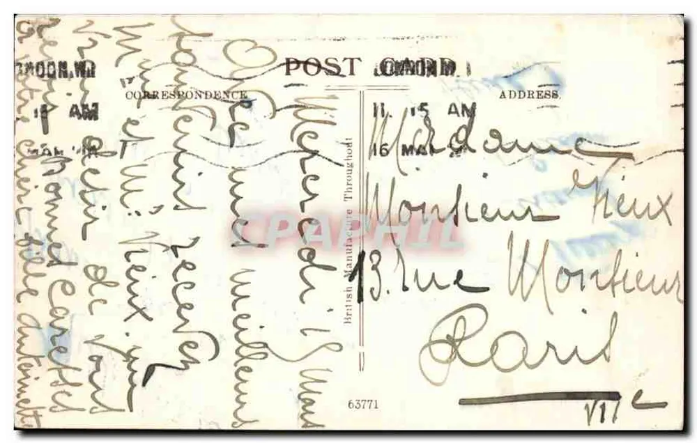 Charing Cross & Strand, London — lebendige Straßenszene mit Fahrzeugen und Gebäuden — unbekannter Verlag, Seriennummer 63771 - Rückseite