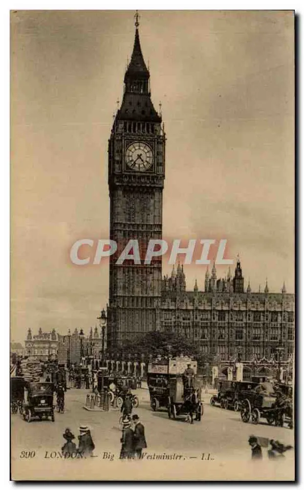Londres — Big Ben em Westminster — Bilhete postal moderno n°390 - Frente