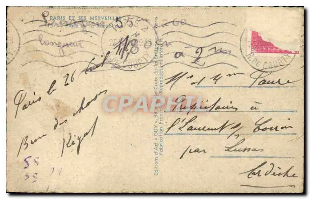 Place de la République — Paris — Éditions d'Art GUY - Verso