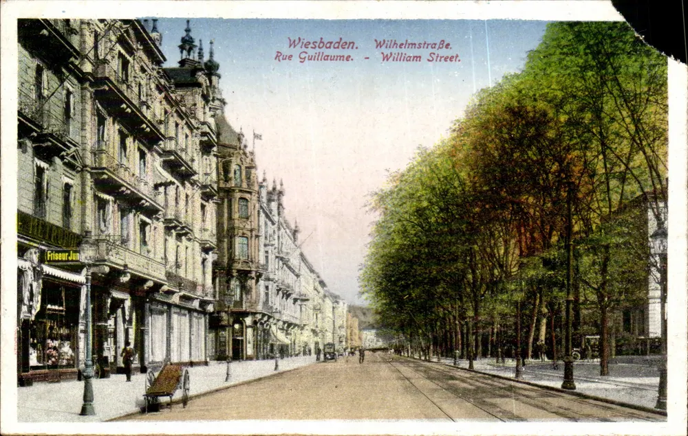 Wiesbaden. Wilhelmstraße — Rue Guillaume — William Street — Friseur Jun - Vorderseite