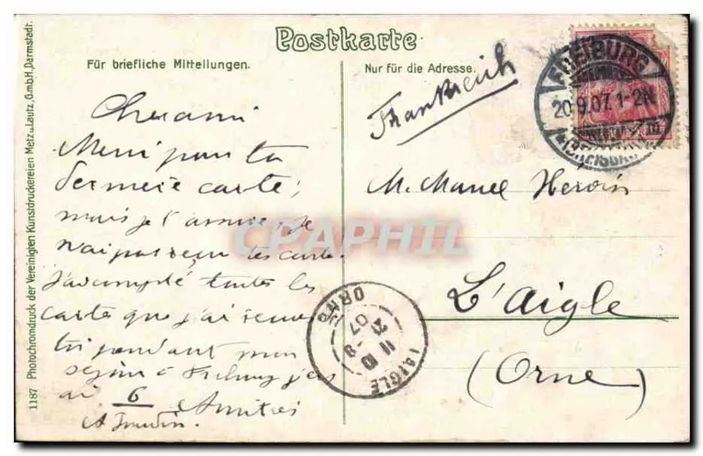 Fribourg — Fontäne in der Halste Straße — Verlag Photokromdruck der Vereinigten Kunstdruckereien Mötz-Lautz GmbH, n° 1157 - Rückseite