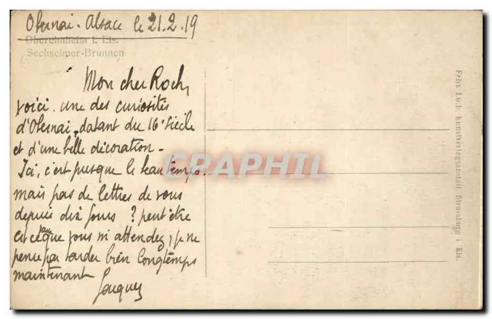 Obernai - Oberchmietler Brunn - editor E. Lutz, Estrasburgo - Reverso