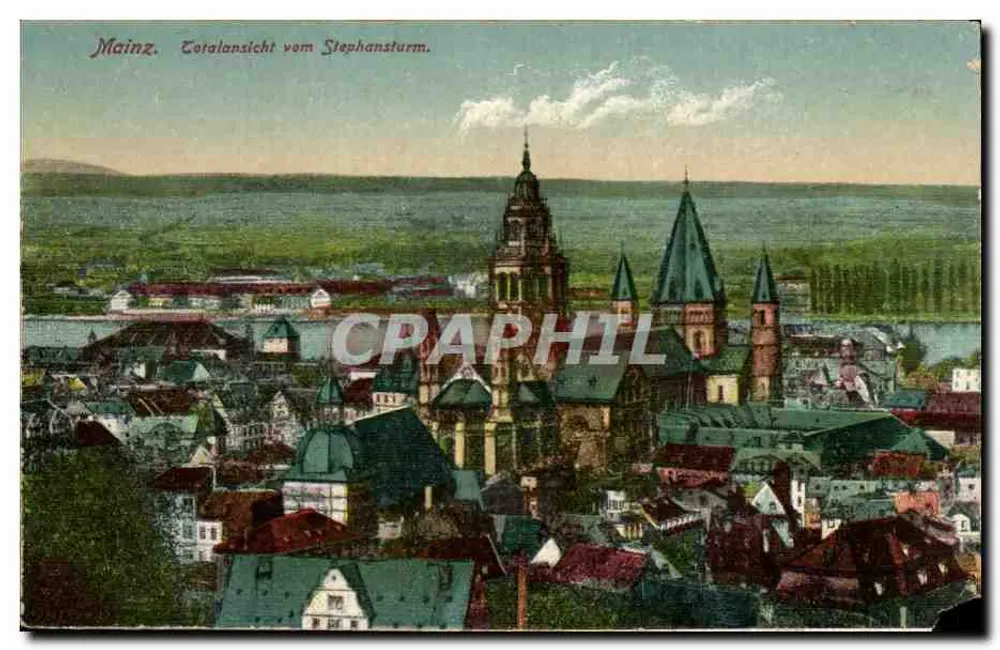 Mainz — Panoramablick vom Turm der Kirche Saint-Étienne — Verlag Ludwig Feist, Nr. 6129 - Vorderseite