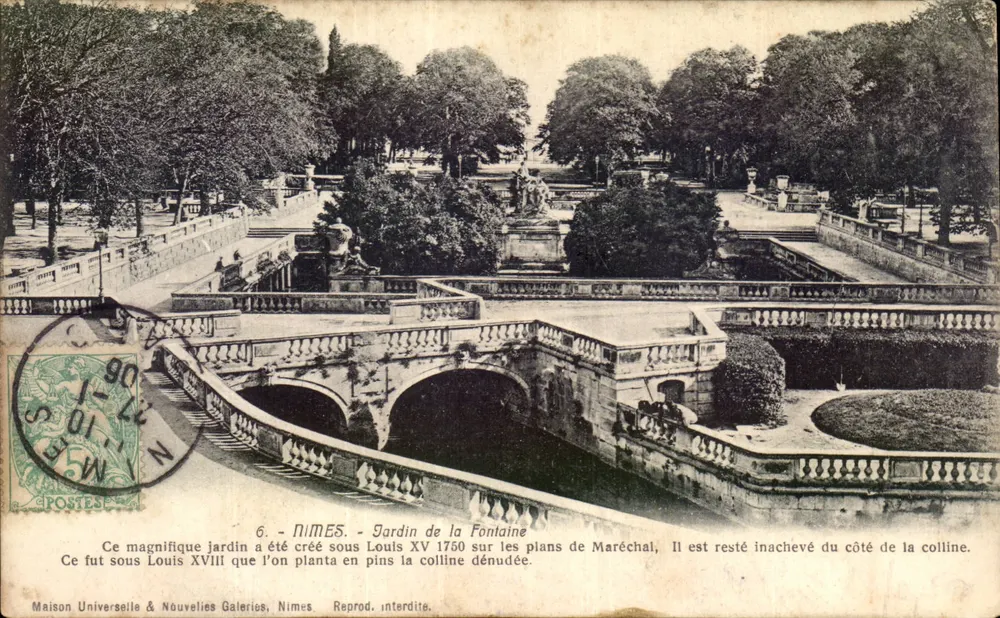 Nîmes - Jardim da Fontaine — criação sob Luís XV, planos de Maréchal, inacabado do lado da colina — Maison Universelle & Nouvelles Galeries, Nîmes - Frente