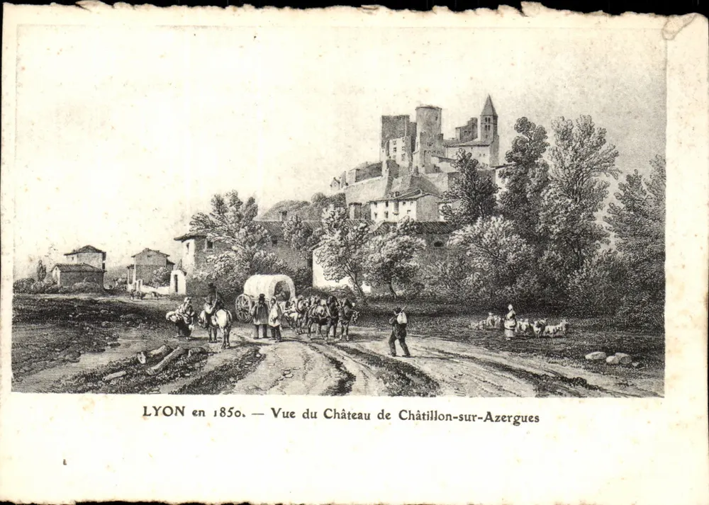 Schloss Châtillon-sur-Azergues — Ansicht des Schlosses im Jahr 1850 — Lyon, unbekannter Verleger - Vorderseite