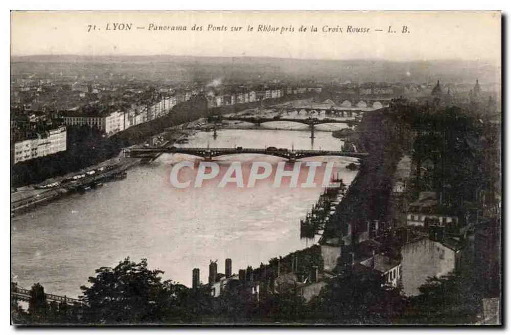 LYON — Panorama der Brücken über den Rhône vom Croix Rousse aus — L. B. - Vorderseite
