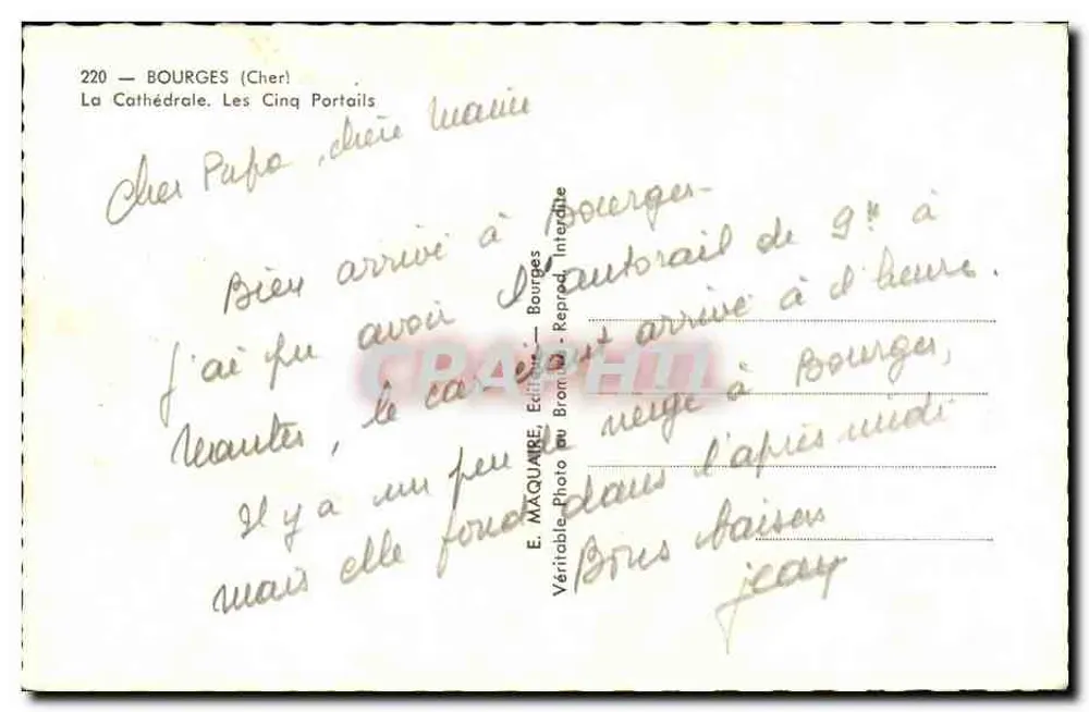 Bourges (Cher) — A Catedral. Os Cinco Portais — E. MAQUAIRE, Editor, Bourges - Verso