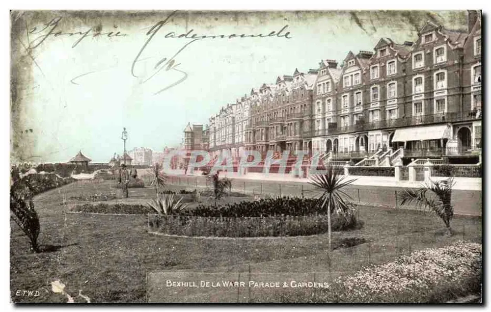 Bexhill De La Warr Parade & Gardens — vue des bâtiments et jardin — éditeur E.T.W.D. - Recto