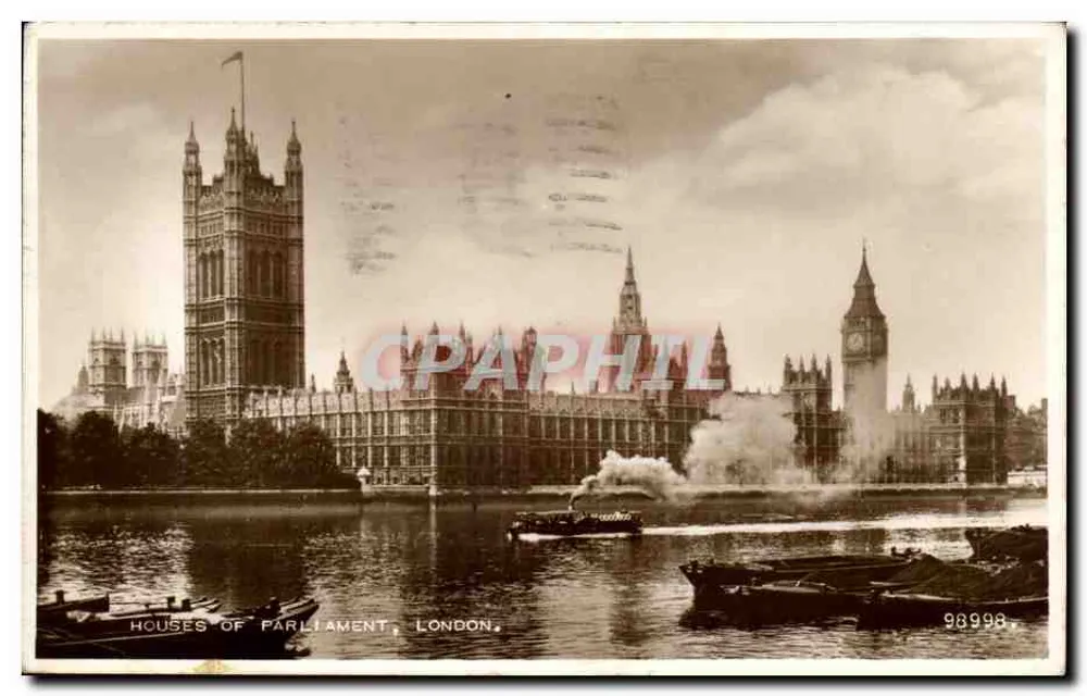 Häuser des Parlaments, London — Ansicht von der Themse — Valentine & Sons, Ltd., Dundee und London, n° 98998 - Vorderseite
