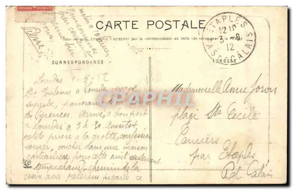 Lourdes — Vista aérea da Basílica — Fototipia Labouche Frères, Toulouse, n° 815 bis - Verso
