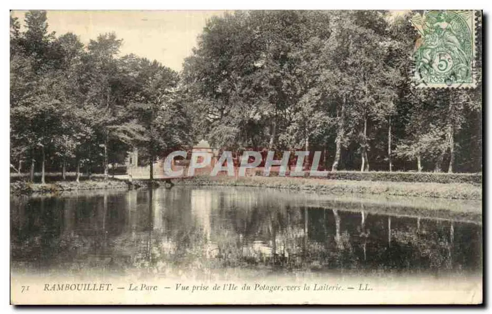 Rambouillet — Der Park — Ansicht vom Île du Potager, Richtung Käserei — LL. - Vorderseite