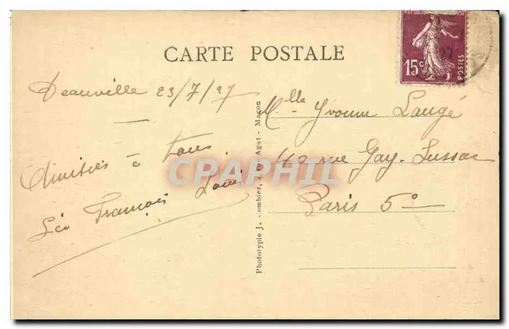 Deauville - O Casino — editor J. Combier - Magon - Verso