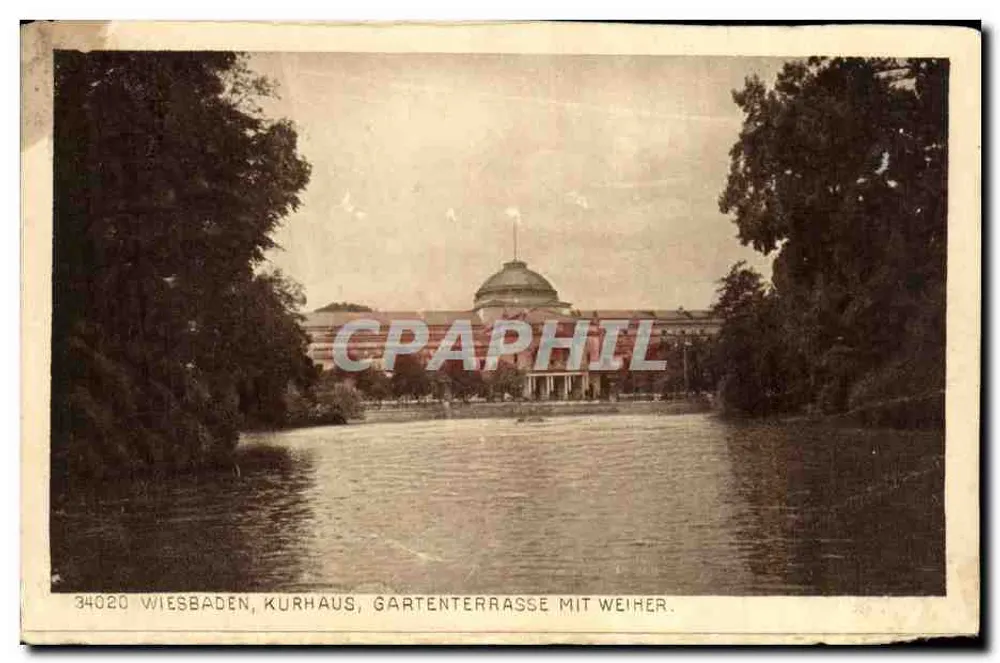 Wiesbaden, Kurhaus, Gartenterrasse mit Weiher — Verlag Rupprecht & Co. n° 34020 - Vorderseite