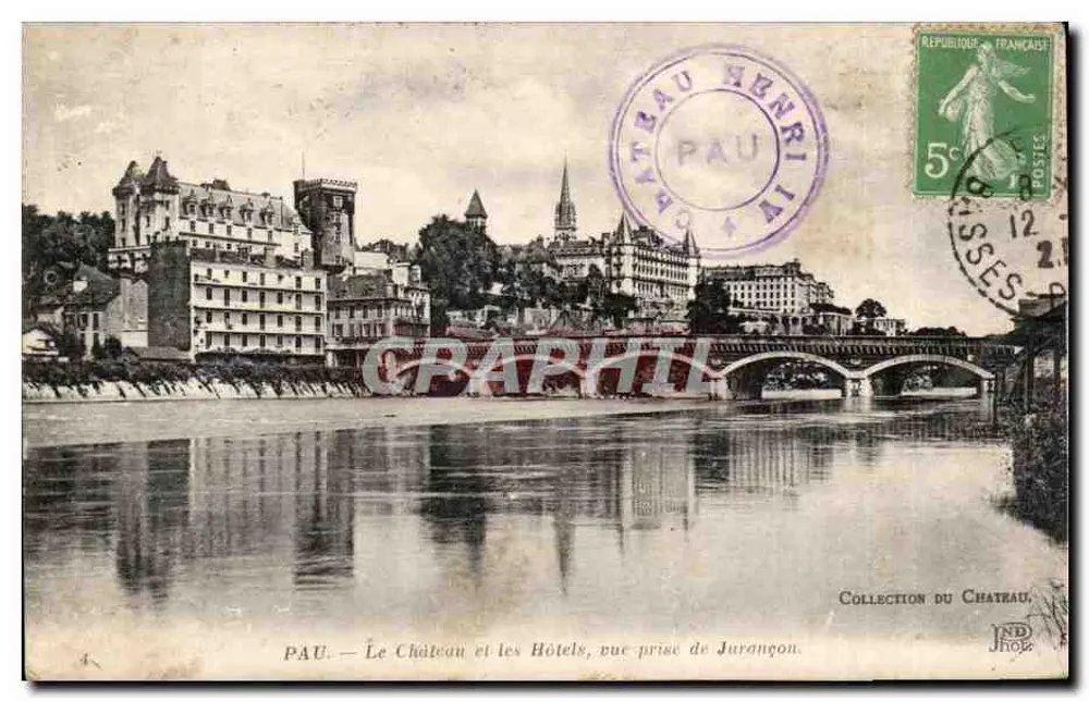 PAU — O Castelo e os Hotéis, vista tirada de Jurançon — Coleção do Castelo - Frente