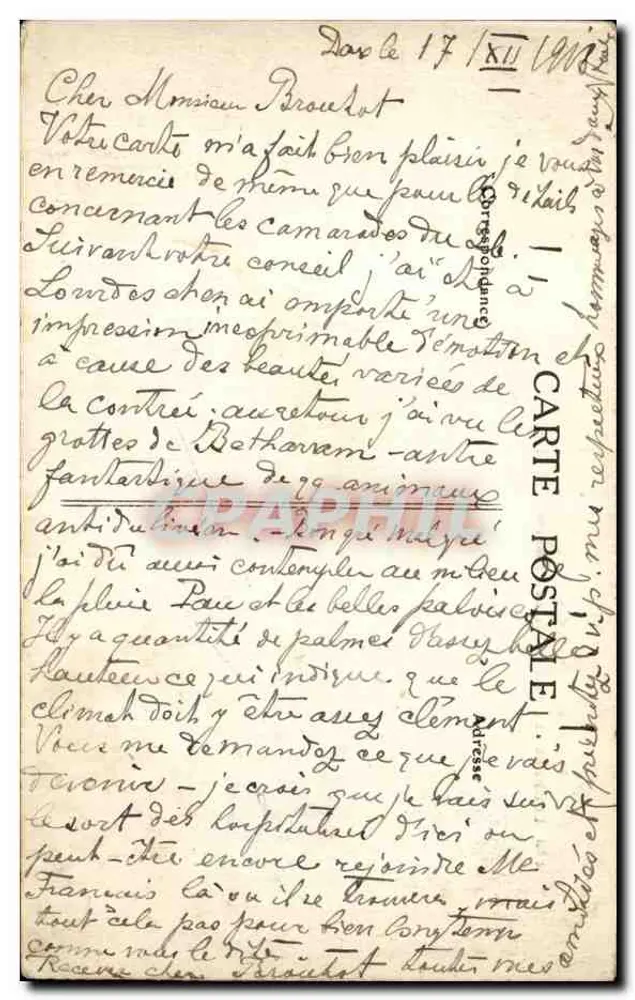 Lourdes - O Forte e Vale de Angélas — editor Léon Piché Frères, Toulouse - Verso