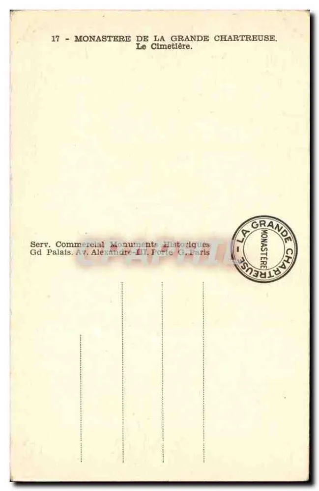 Mosteiro da Grande Chartreuse — O Cemitério — Serv. Comercial Monumentos Históricos - Verso