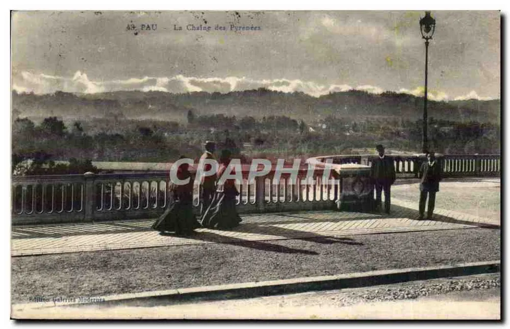 Pau — A Cadeia dos Pirineus — Edição Galeries Modernes, n°43 - Frente