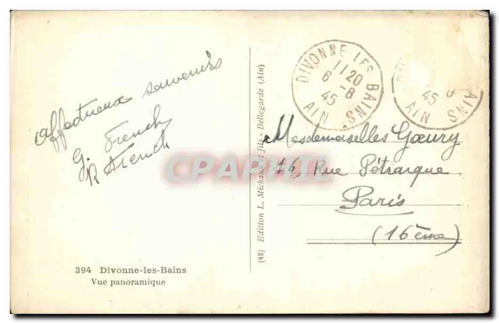 Divonne-les-Bains — Vista panoramica — Edizione L. Michaud, n°394 - Verso