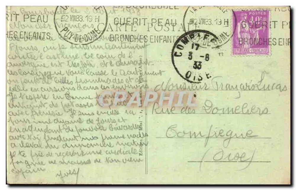 La Bourboule — Boulevard Clemenceau — Die Kirche und Felsen der Feen — Idsal, n°3025 - Rückseite