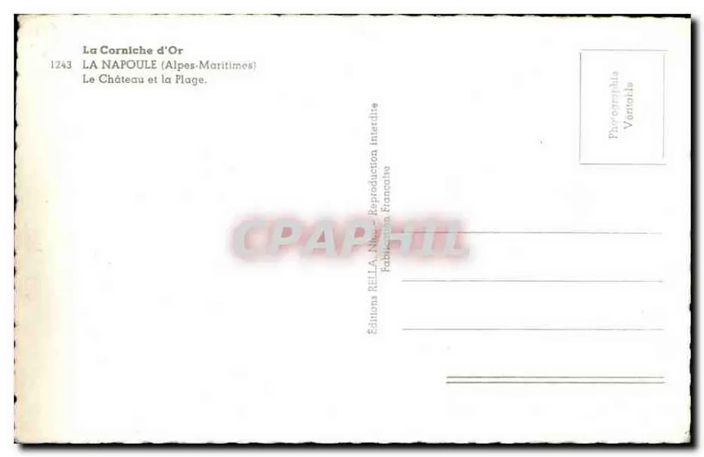 A Corniche d'Or — La Napoule (Alpes-Maritimes) — Éditions Rella, n°1243 - Verso