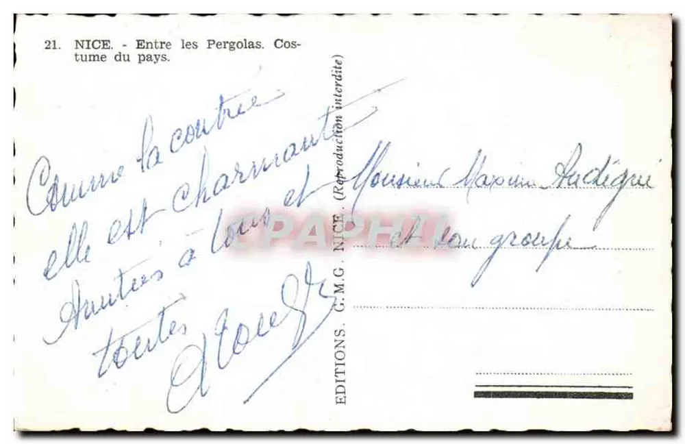 Nizza — Tussen de pergola's. Kleding van het land — Uitgave G.M.C. NICE, n°21 - Achterkant