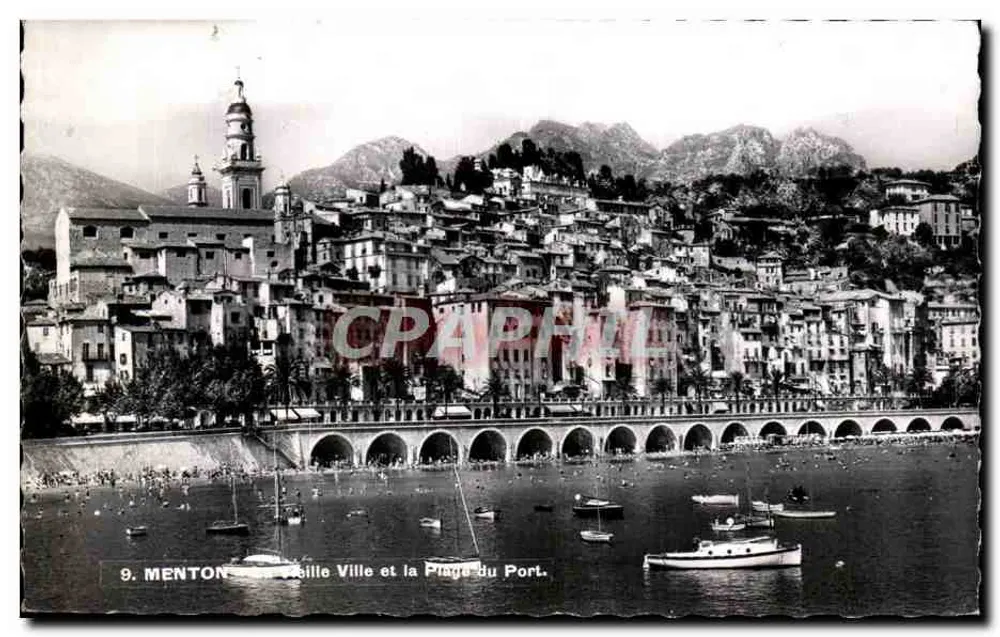Menton — Altstadt und der Hafenstrand — Verlag S.I.C.A., 98, Av. Saint-Imbert - NICE (A.-M.) - Vorderseite