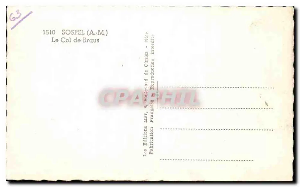 Col de Braus (A.M.) — Os Lacets, alt. 990 m — Éditions de Chimiez - Verso