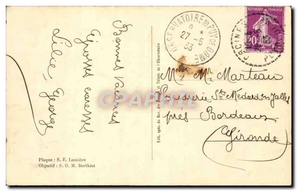 L'Observatoire du Puy-de-Dôme sous le givre — Éditeur : C. du Mazinnet, n° 125 - Verso