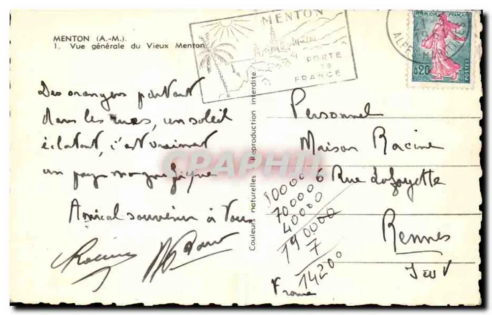 Menton — Algemene uitzicht van het Oude Menton — uitgever A.M. - Achterkant