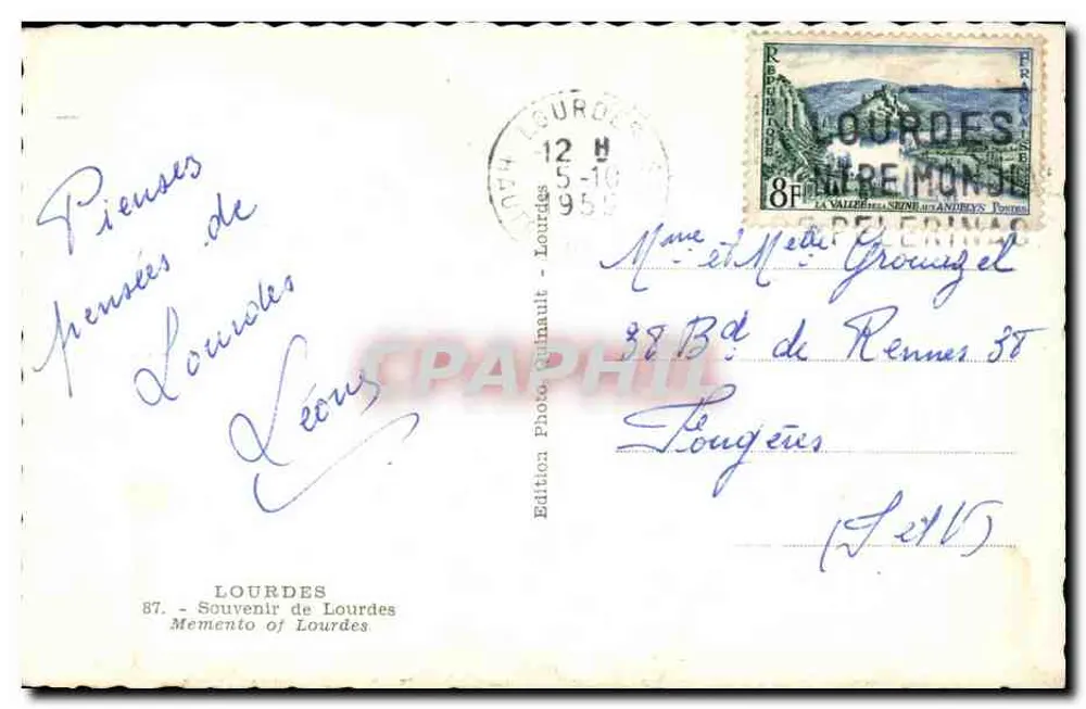 Gruta de Lourdes — Santa Bernadette — Edição Guinault, n°87 - Verso
