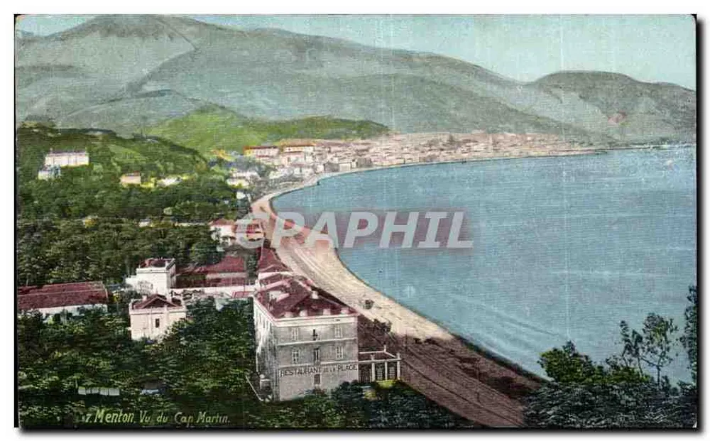 Menton. Vista do Cap Martin — Restaurante da Praça — editor não visível - Frente