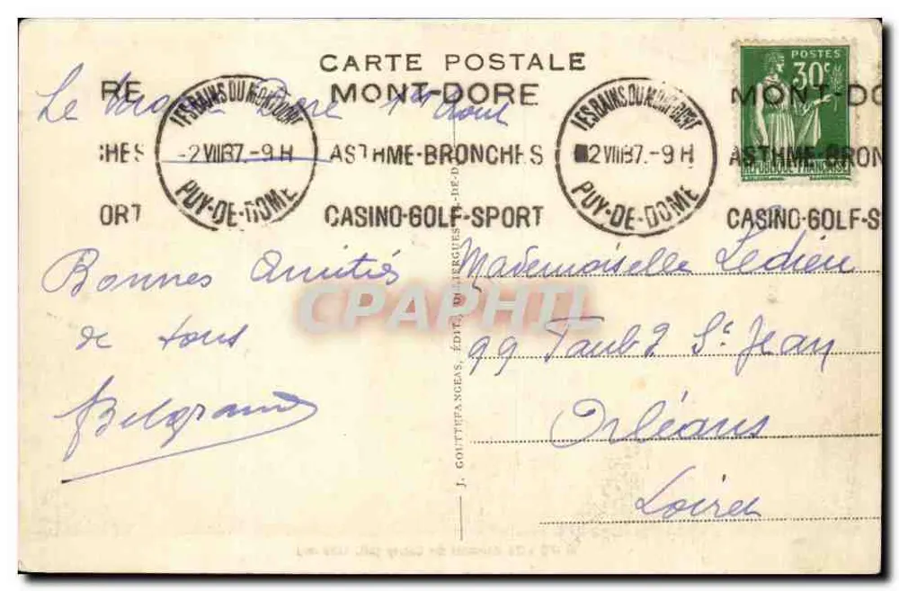 Cume do Sancy — vista panorâmica — J. Gouitpanaès, editor, n° 1275 - Verso
